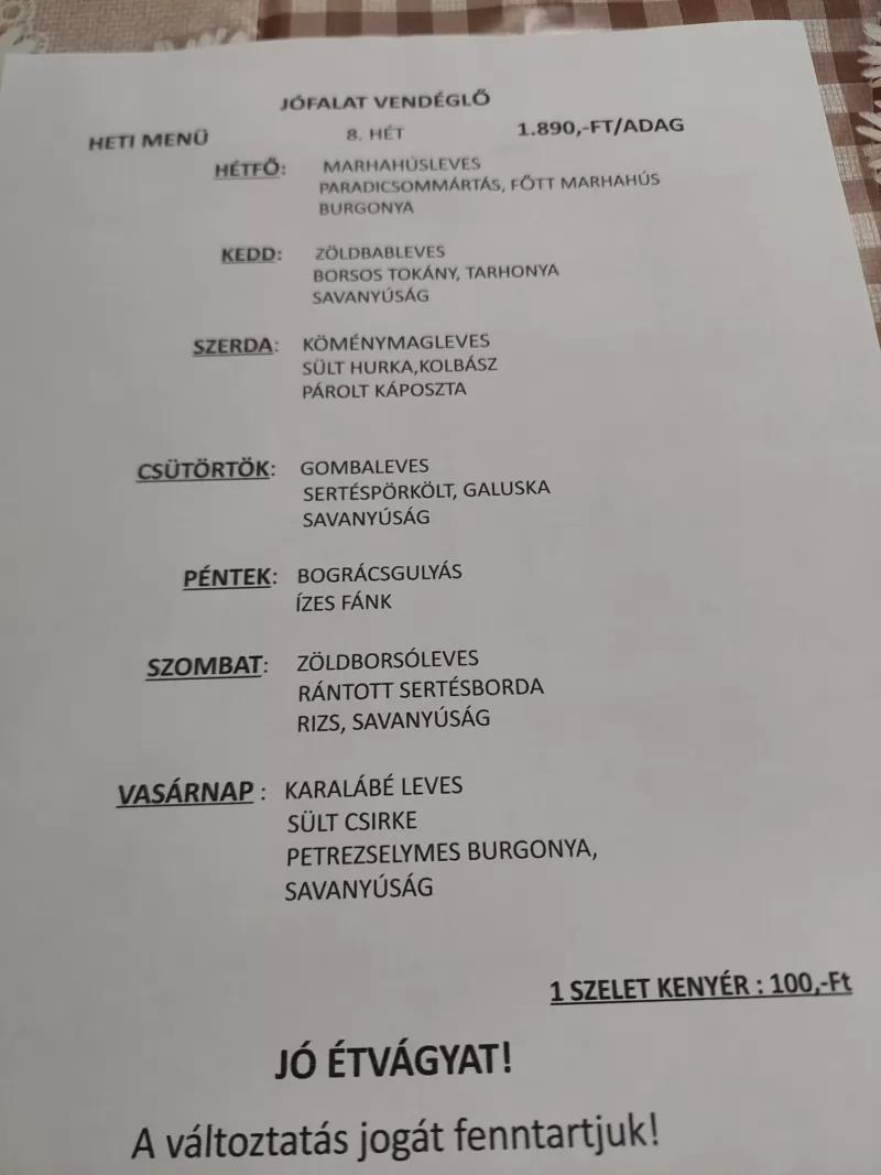 Jófalat Vendéglő – Ételbár (Berekfurdo)